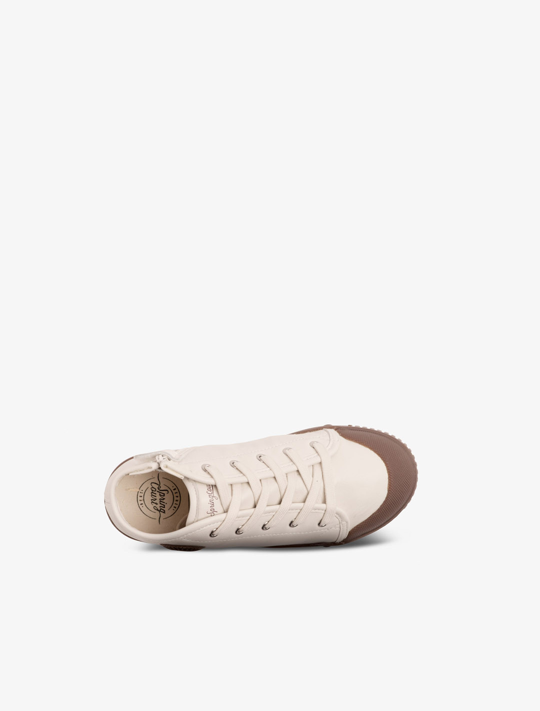 Children's high top trainer in ecru leather | Spring Court