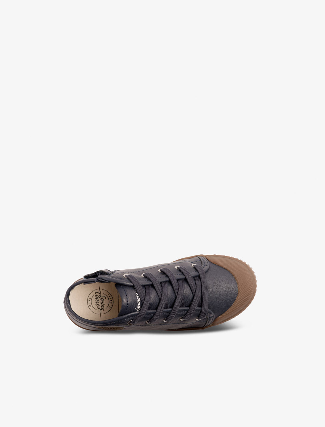 Children's high top trainer in ecru leather | Spring Court